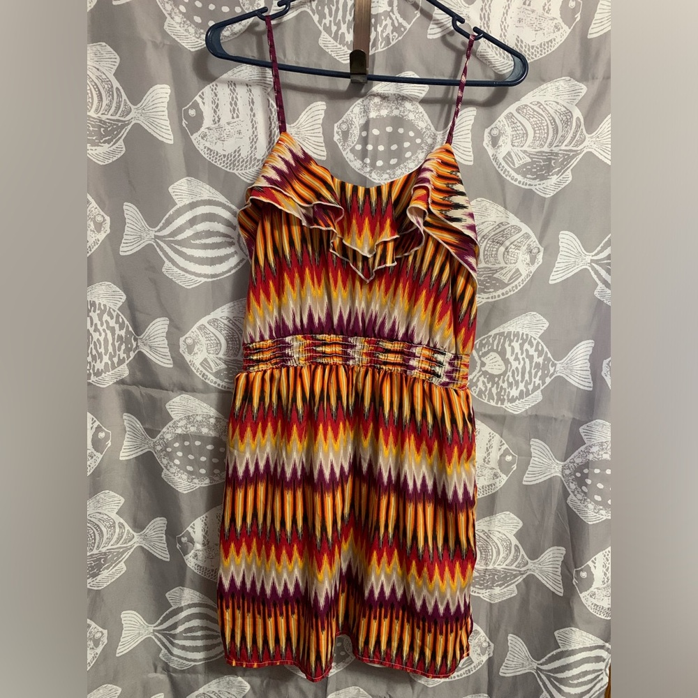 Orange and Red Love Reign Patterned Dress (Size Large)